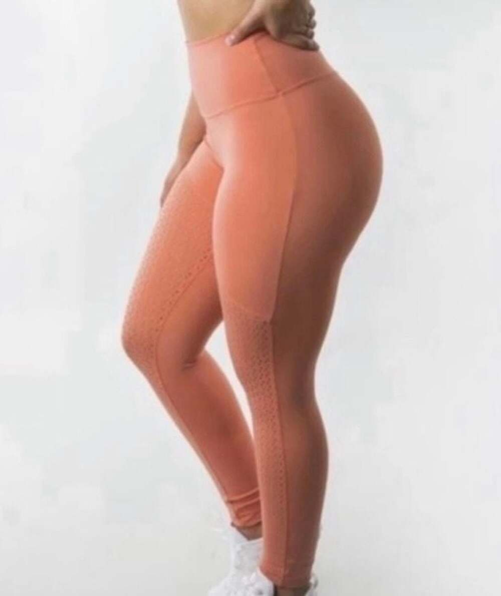 Buffbunny Collection Posh Laser Cut Leggings in Peach, Size XS